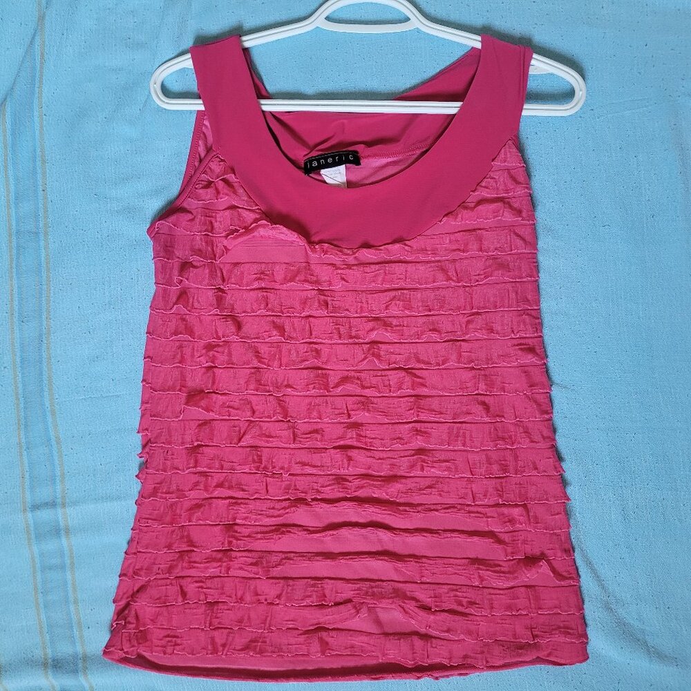 Pink Tank Top, Ruffled Layer (Party, y2k, 90s) Small,